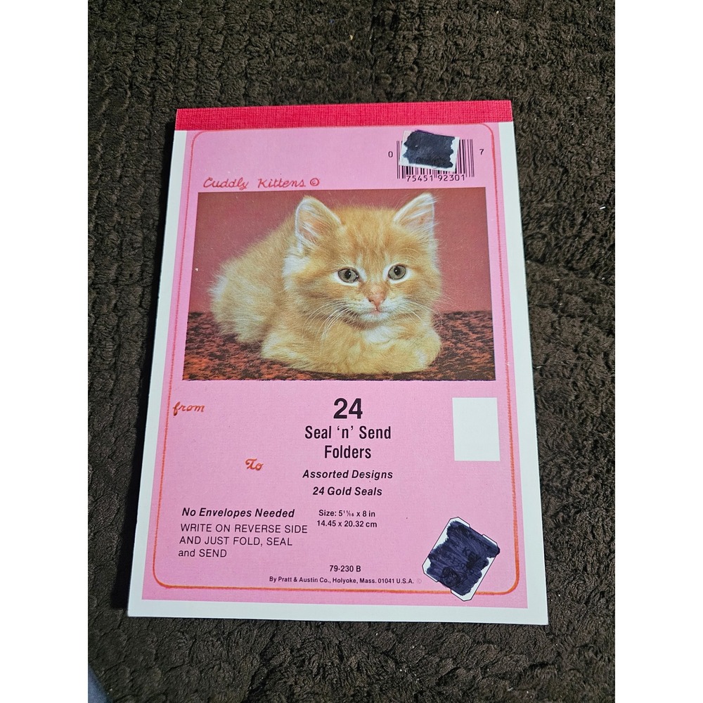Vintage Cuddly Kittens Pink Seal 'n' Send Stationery Folders Pack of‎ 24 NOS